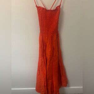 Wilfred Vibrant Orange Cross-back Smocked Dress